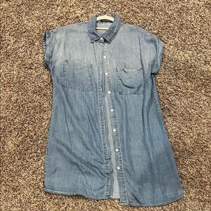 Denim Button-Front Midi Dress - Light Blue